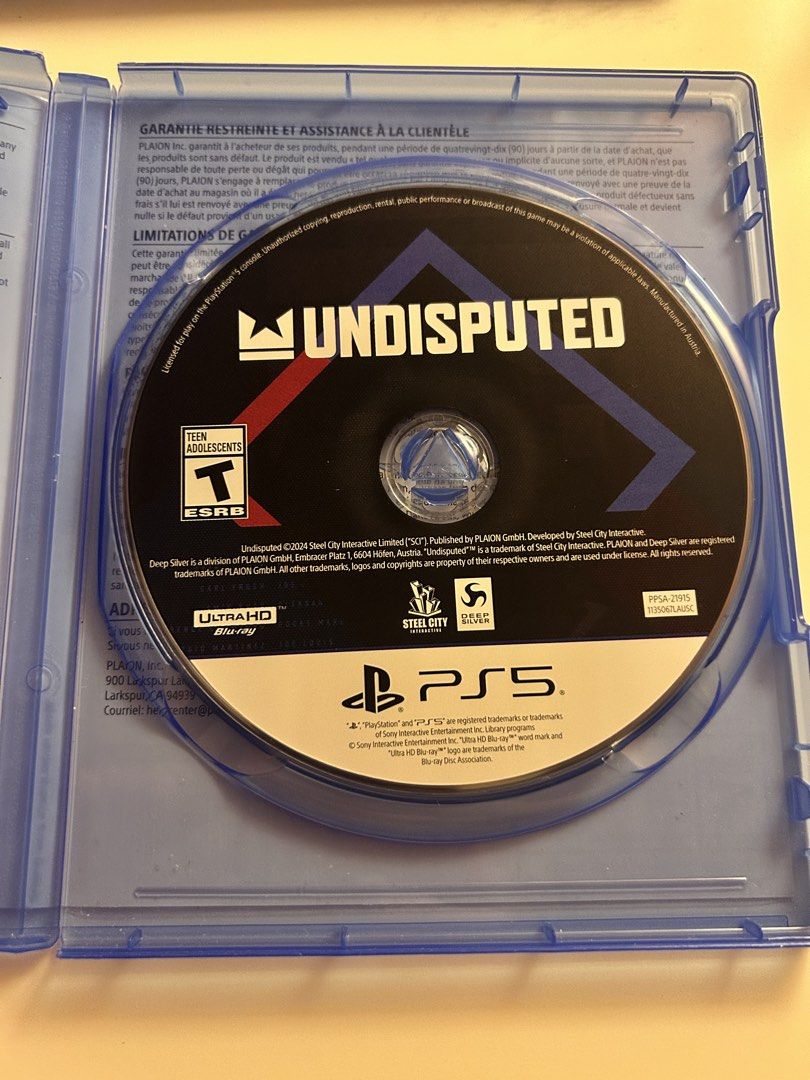 Undisputed PS5 Game (Category: PlayStation) located in San Fernando. Submitted by lnrlsh (Listing ID 1469615324, Image 2). Description: - Game: Undisputed for PlayStation 5 - Condition: Tested and 100% working, includes original case and disc - Rating: Teen (ESRB) - Features: Immersive career mode, realistic combat mechanics, and real boxers - Multiplayer: Supports both local and online play - Developer: Steel City Interactive / Publisher: Deep S