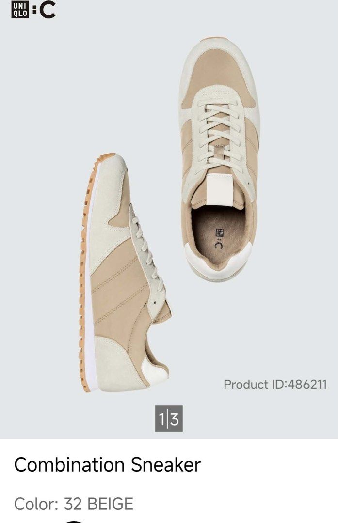 UNIQLO Combination Sneaker Beige (Category: Sneakers) located in Taytay. Submitted by nrw97 (Listing ID 1469612246, Image 1). Description: - Brand: Uniqlo - Style: Combination Sneakers - Color: Beige - Size: Size 8.5 (Unisex design) - Material: Suede and nylon mixed texture upper - Sole: Classic gum rubber outsole - Condition: Clean, worn once - Original Retail Price: PHP 2,490.