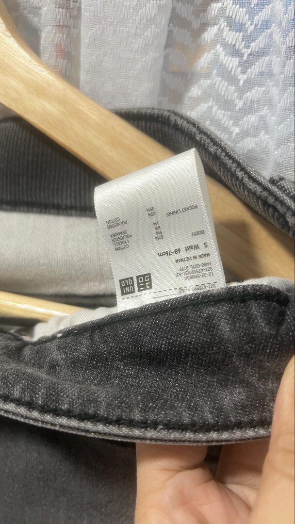 Uniqlo Grey Denim Jeans Size S (Category: Jeans) located in Pasig City. Submitted by morilove (Listing ID 1469588776, Image 2). Description: - Brand: Uniqlo - Color: Grey wash - Size: S (Waist: 68-76cm) - Fit: Slim fit with comfortable stretch fabric - Closure: Regular button and zip fly - Pockets: Classic 5-pocket styling - Material: Cotton-lyocell blend - Origin: Made in Vietnam - Condition: Clean, fresh, and ready to wear.