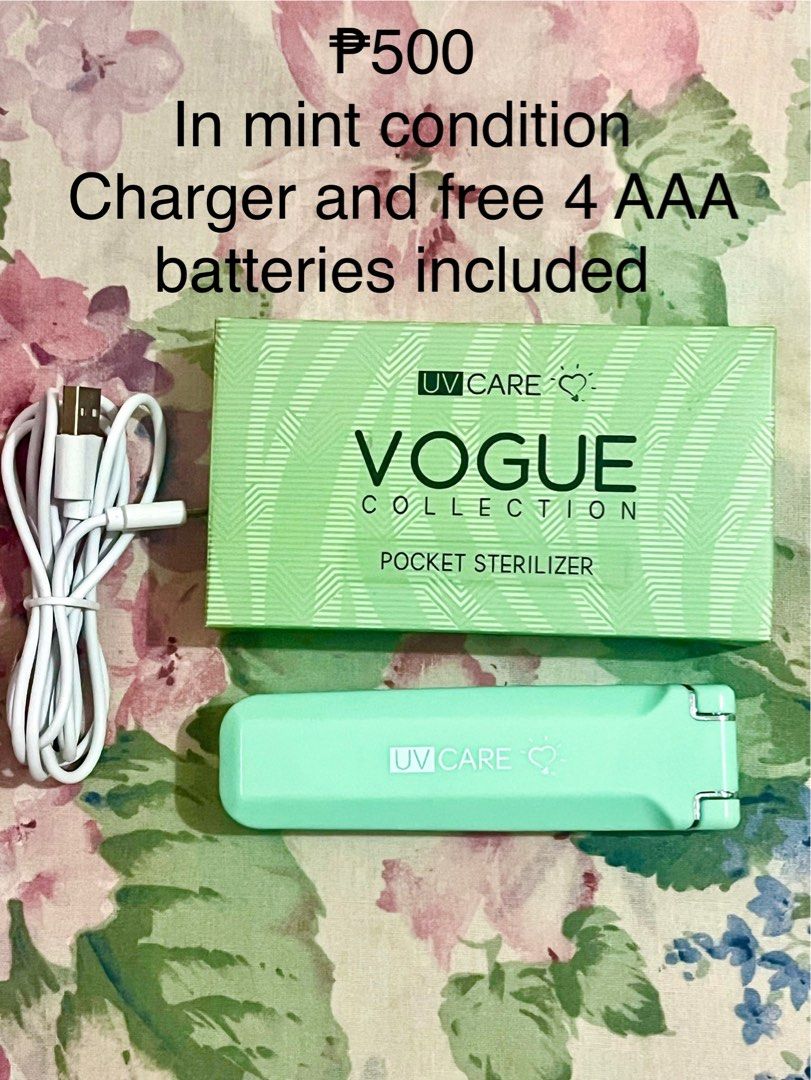 UV Care Pocket Sterilizer - Vogue Collection (Category: Sanitizers & Disinfectants) located in Malabon City. Submitted by trishamaeramirez (Listing ID 1469610441, Image 1). Description: ₱500 (Original price ₱1,800) In good working condition, used only once With free 4 AAA batteries, charging cord.