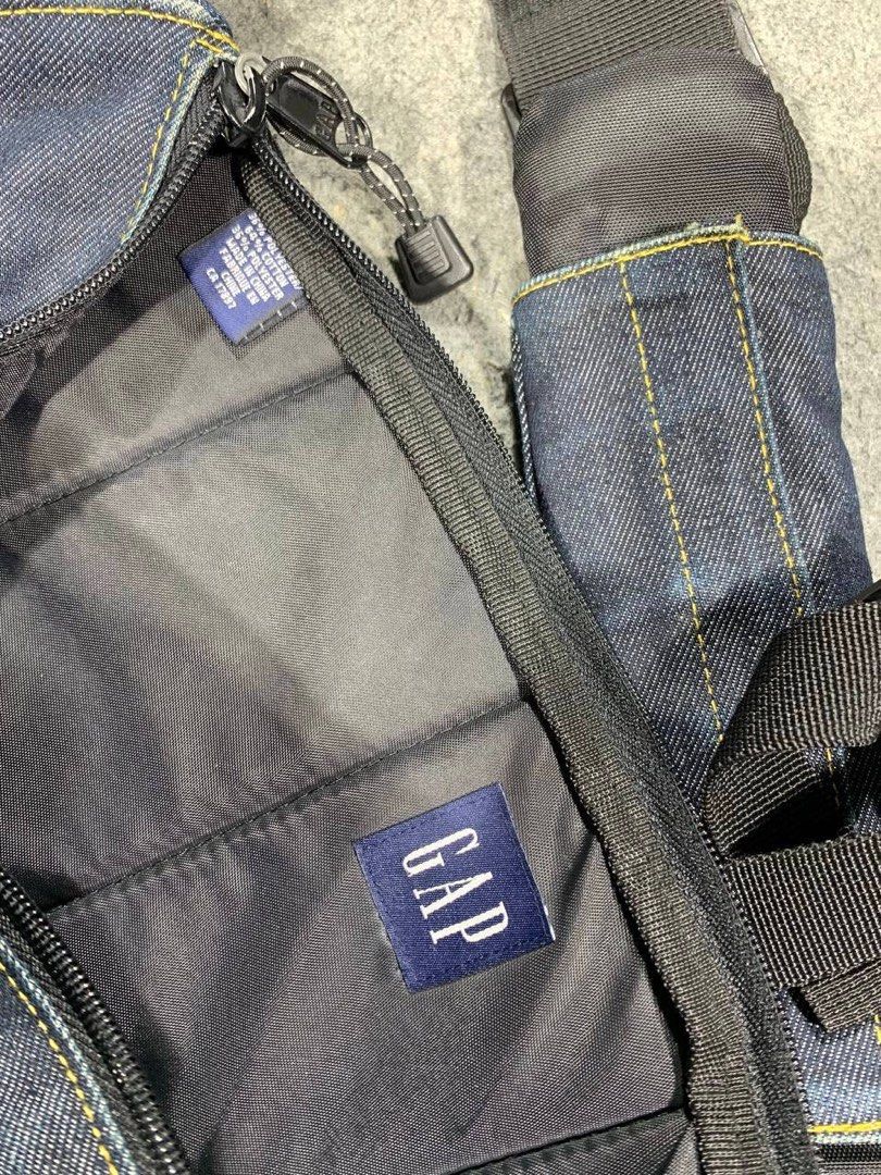 V1NTAGE GAP TECHNICAL Deep Indigo Denim Utility Sling Bag (Category: Sling Bags) located in Zamboanga. Submitted by zhifay (Listing ID 1469731926, Image 2). Description: V1NTAGE GAP TECHNICAL Deep Indigo Denim Utility Sling Bag 00s vintage "Old Gap" technical denim utility sling backpack in a rich indigo colorway. Features a heavy-duty structured denim build, signature yellow contrast stitching, a geometric padded back panel, an integrated strap 