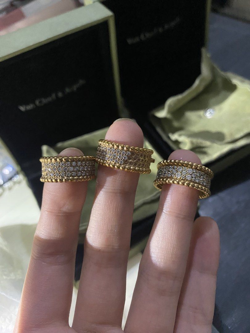 Van Cleef & Arpels Earrings and Ring Set (Category: Necklaces) located in Quezon City. Submitted by ysabelashoppingaddict (Listing ID 1469684393, Image 2). Description: - Authentic Van Cleef & Arpels collection - Includes diamond pave bands and hoop earrings - Clean condition with minimal wear - Stored properly in velvet-lined boxes - Complete with original branded boxes and green suede pouches .