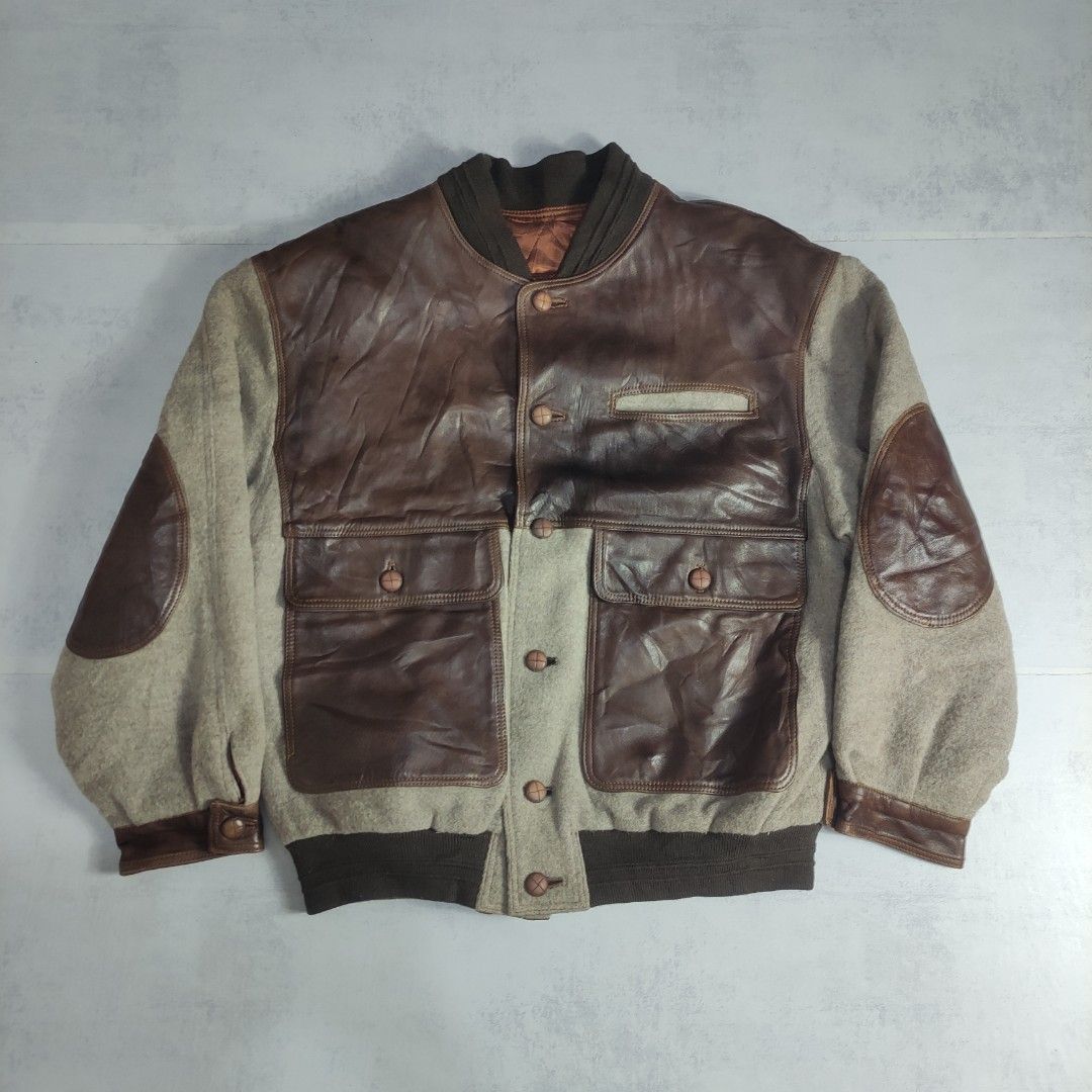 Vintage Gerome Wool Leather Bomber Jacket (Category: Coats, Jackets and Outerwear) located in Bulacan. Submitted by thriftlockerph (Listing ID 1469612704, Image 1). Description: Needs dry cleaning Size: fits L-XL Dimension: 27L 24.5W Condition: 8/10 Issue: signs of usage.