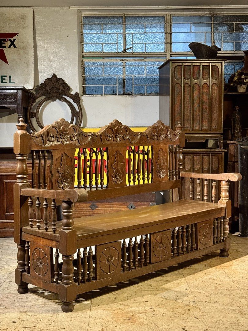 Vintage Narra Gallinera Kapiya Bench (Category: Vintage Collectibles) located in Manila. Submitted by sinaunang_gamit (Listing ID 1469607392, Image 3). Description: Vintage Narra Gallinera Kapiya Bench Length: 65 inches Height: 43 inches Width: 24 inches ₱8500.