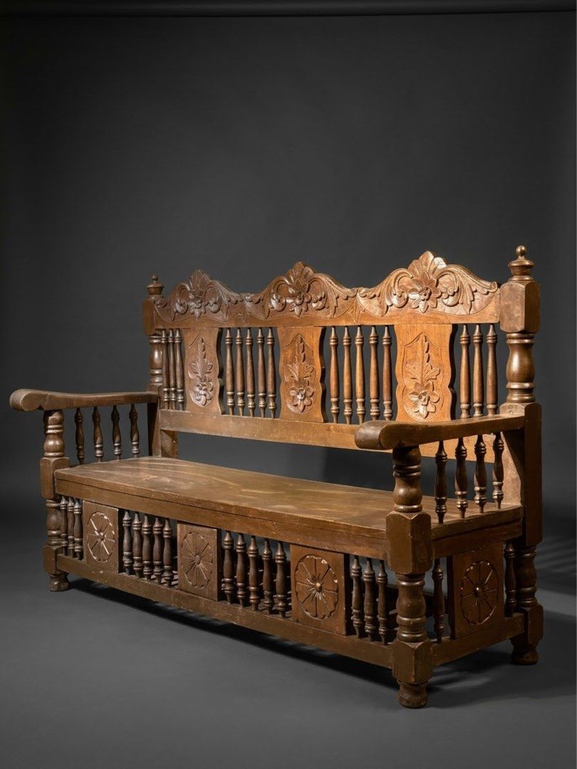 Vintage Narra Gallinera Kapiya Bench (Category: Vintage Collectibles) located in Manila. Submitted by sinaunang_gamit (Listing ID 1469607392, Image 1). Description: Vintage Narra Gallinera Kapiya Bench Length: 65 inches Height: 43 inches Width: 24 inches ₱8500.