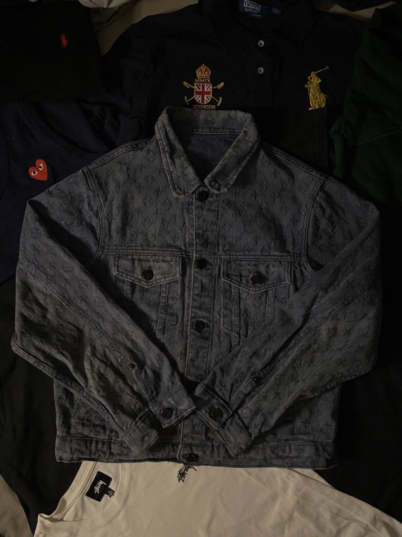VL MONOGRAM DENIM JACKET (Category: Coats, Jackets and Outerwear) located in Manila. Submitted by urbanhits (Listing ID 1469713796, Image 1). Description: / 25 length / 21.5 width / 24 sleeve / 9/10 Condition 9/10 Color Rate fade (issue).