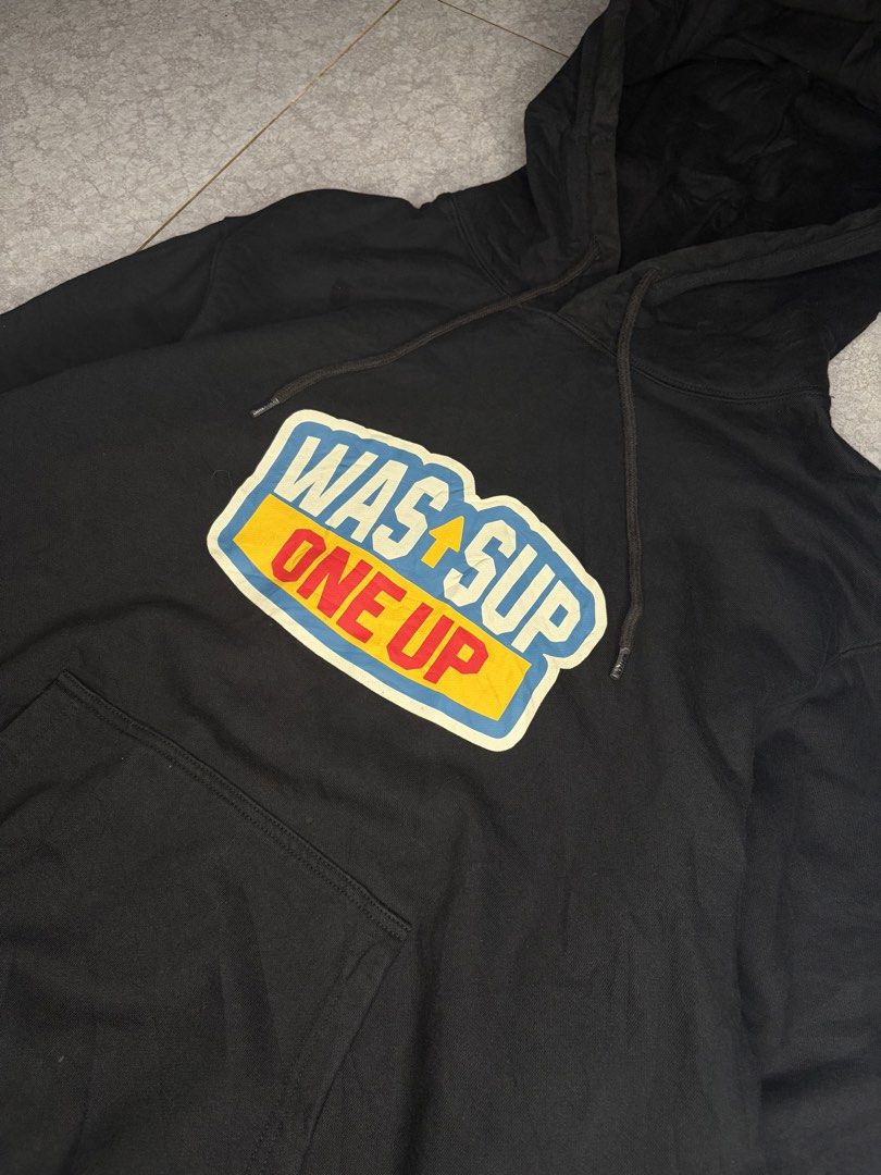 Wassup Hoodie (Category: Hoodies) located in Montevista. Submitted by thrift_ta_bai (Listing ID 1469579885, Image 2). Description: Wassup Hoodie ❗️ Size Large to XL Width: 24 Length: 29 Color Rate: 9/10 Excellent Condition Issue: None .