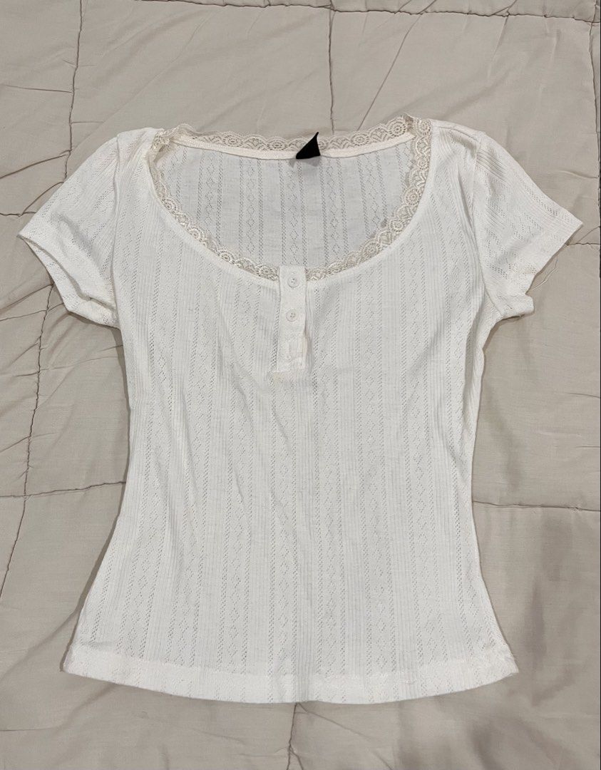 White Laced Blouse (Category: Blouses) located in Cebu City. Submitted by just_agirl_rabbit (Listing ID 1469637544, Image 1). Description: 🌷feel free to message me for more details! → White Laced Blouse, fits S → actual pictures by me posted; colors may vary due to lighting → mod:, Lalamove,J&T, → mop: Gcash, Bank Transfer .