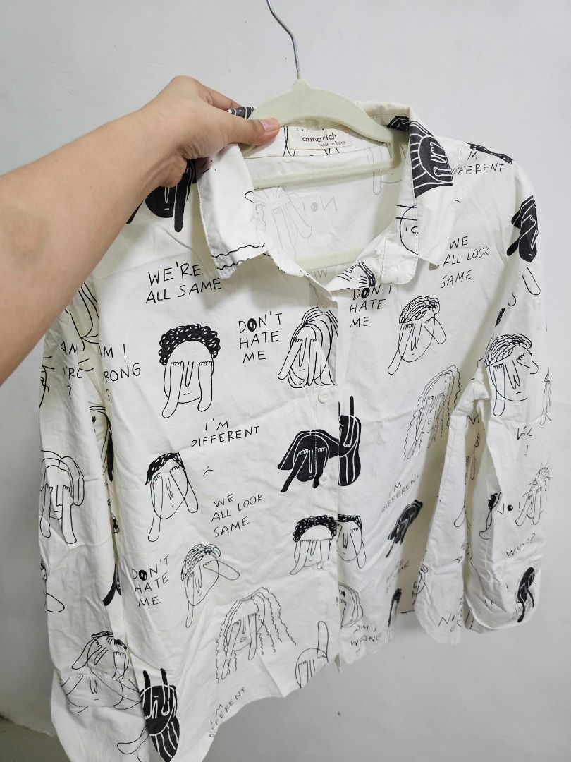 white long-sleeve button-down shirt Abstract design (Category: Longsleeves) located in Los Banos. Submitted by itsmecathey (Listing ID 1469733500, Image 1). Description: It is no longer white na.. it looks dingy and discolored from storage/wear, so it needs a good wash. Im selling it for 100 nalang kayo na po mag wash. Fit to S-M.