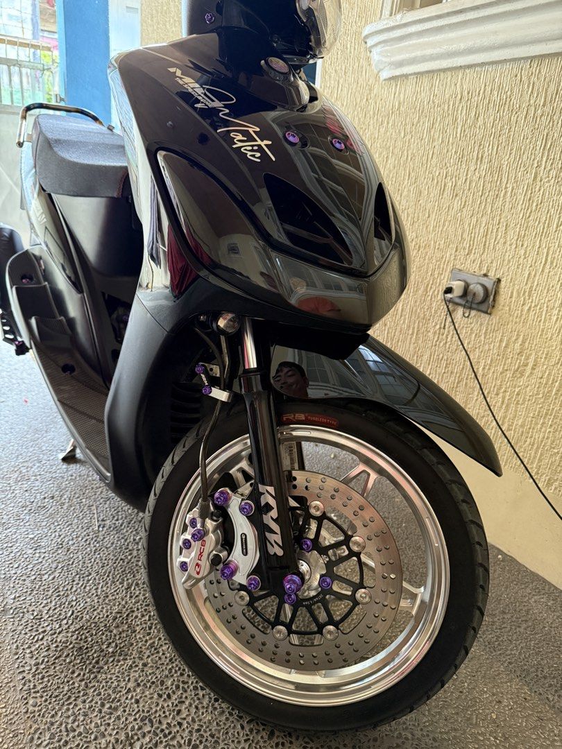 Yamaha Mio Matic Motorcycle (Category: Motorbikes for Sale) located in Bocaue. Submitted by benjjjfries (Listing ID 1469745107, Image 3). Description: 59 All stock, JVT Chrome bore TRC Racing Side mirror with Gr5 bolts RCB levers Gr5 Flower Bar end Gr5 Cat emblem Gr5 Throttle elbow Atom Park lights and Signal lights dual contact (ice blue) KYB front shock Rcb tarmax rear shock Gr5 rear brake Rcb brake hose Rcb brake caliper Rcb S series floating 