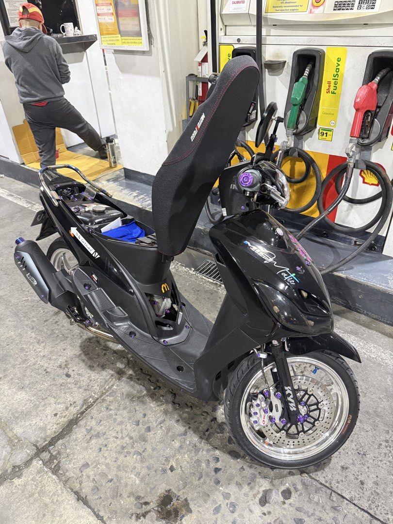 Yamaha Mio Matic Motorcycle (Category: Motorbikes for Sale) located in Bocaue. Submitted by benjjjfries (Listing ID 1469745107, Image 1). Description: 59 All stock, JVT Chrome bore TRC Racing Side mirror with Gr5 bolts RCB levers Gr5 Flower Bar end Gr5 Cat emblem Gr5 Throttle elbow Atom Park lights and Signal lights dual contact (ice blue) KYB front shock Rcb tarmax rear shock Gr5 rear brake Rcb brake hose Rcb brake caliper Rcb S series floating 