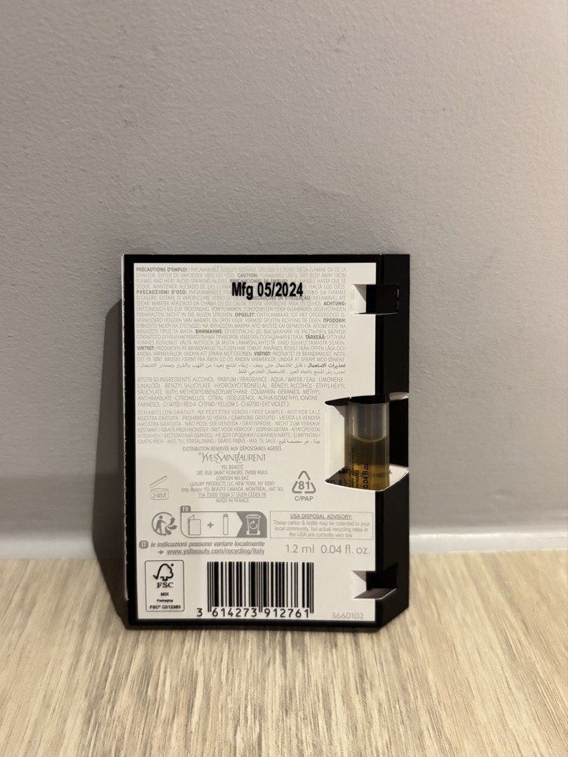 YSL Eau De Parfum sample (Category: Fragrance & Deodorants) located in Makati City. Submitted by argelenfau89191 (Listing ID 1469706641, Image 2). Description: This is perfect for anyone who wants to try it before committing to the full size bottle..