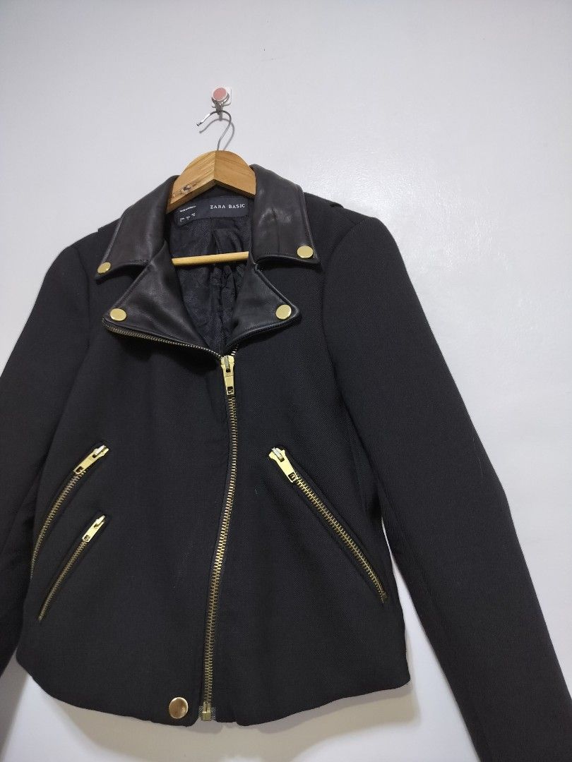 Zara Basic Motostyle Biker Jacket (Leather Collar) (Category: Others Tops) located in Taguig. Submitted by thriftybounce (Listing ID 1469647918, Image 3). Description: Fit : Small Width : 18 Length : 21 Color Rate : 9.5/10 Issue : None.