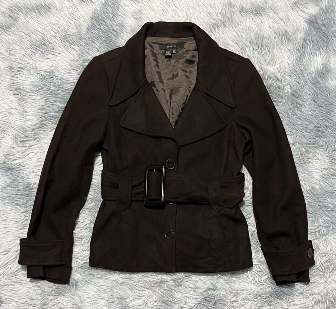 Zara Basic Pea Wool Coat (Category: Coats, Jackets and Outerwear) located in Sasmuan (Sexmoan). Submitted by winterclothes.ph (Listing ID 1469573432, Image 1). Description: Zara Basic Pea Wool Coat Small Fit Width 18 Length 25 Excellent Condition .