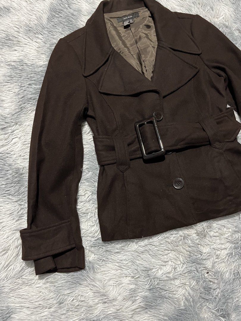 Zara Basic Pea Wool Coat (Category: Coats, Jackets and Outerwear) located in Sasmuan (Sexmoan). Submitted by winterclothes.ph (Listing ID 1469573432, Image 3). Description: Zara Basic Pea Wool Coat Small Fit Width 18 Length 25 Excellent Condition .