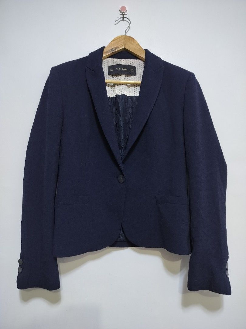 Zara Basic Schoolboy Blazer (Navy Blue) (Category: Formal Shirts) located in Taguig. Submitted by thriftybounce (Listing ID 1469592474, Image 3). Description: Fit : Small Width : 17.5 Length : 21 Color Rate : 9.7/10 Issue : None.