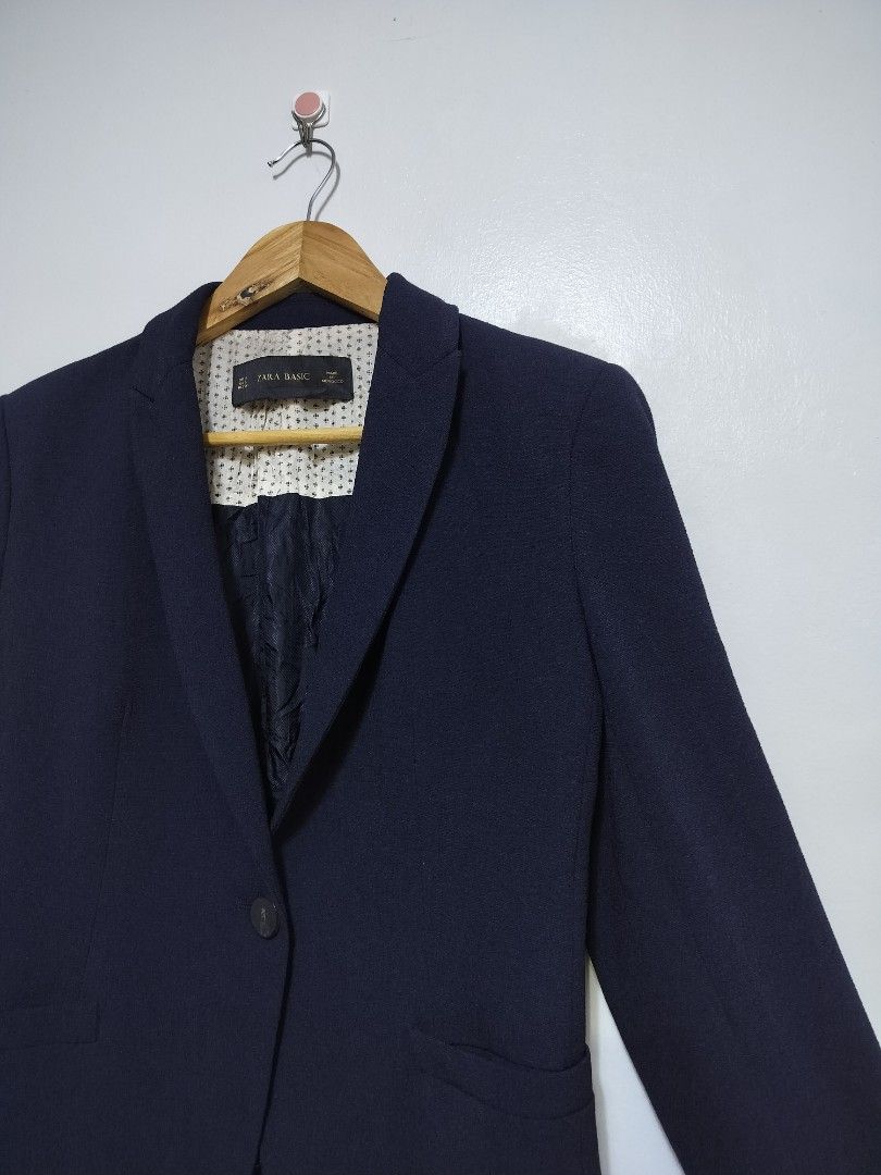Zara Basic Schoolboy Blazer (Navy Blue) (Category: Formal Shirts) located in Taguig. Submitted by thriftybounce (Listing ID 1469592474, Image 2). Description: Fit : Small Width : 17.5 Length : 21 Color Rate : 9.7/10 Issue : None.