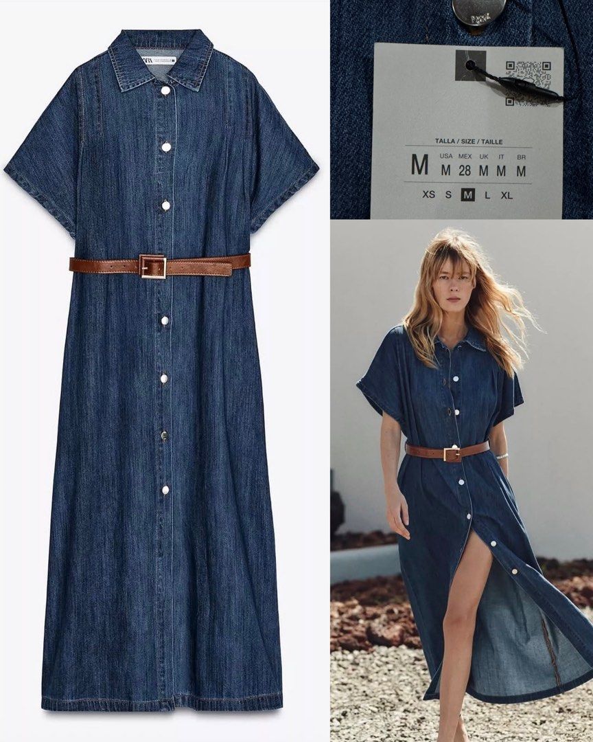 Zara belted denim maxi dress (Category: Dresses) located in Manila. Submitted by clothingconcept (Listing ID 1469653512, Image 1). Description: Removable belt .