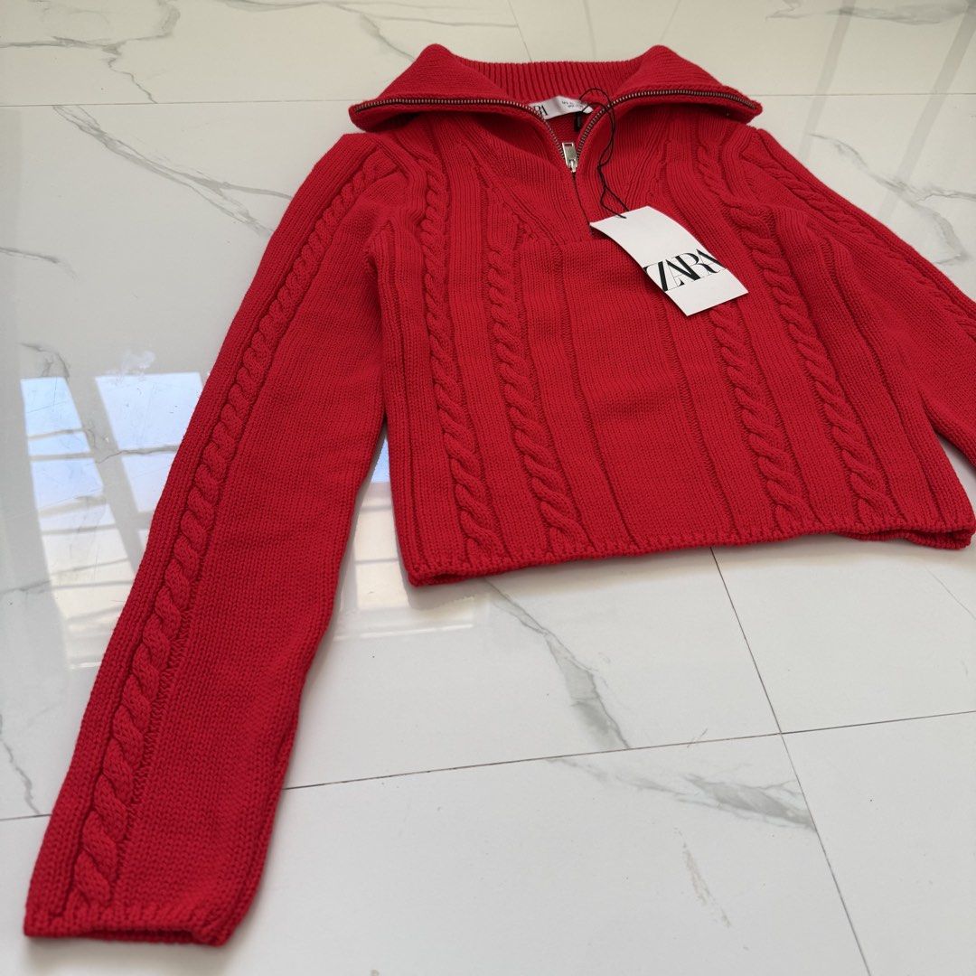 Zara Cable Knit Half Zip Crop Sweater (Category: Coats, Jackets and Outerwear) located in Santo Tomas. Submitted by the580closet (Listing ID 1469698610, Image 3). Description: - Size: Small 13.5 inches - chest 17 inches - length 13 inches - shoulder 21.5 inches - sleeves length.