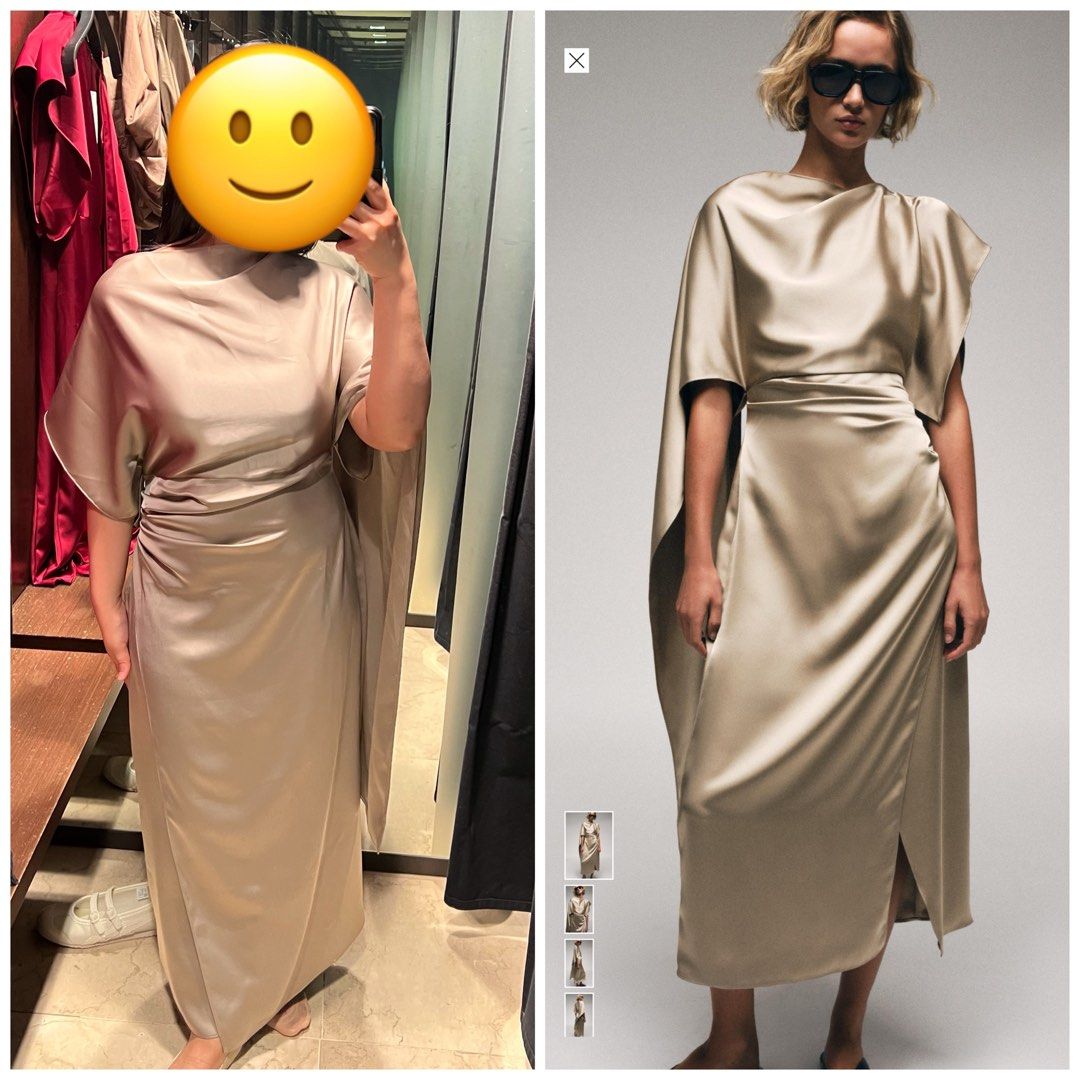 ZARA CAVA SATIN MIDI DRESS (Category: Evening dresses & gowns) located in Pasig City. Submitted by justdeclutter_777 (Listing ID 1469615988, Image 1). Description: ✨ ZARA CAVA SATIN-EFFECT CAPE MIDI DRESS ✨ For the girlies who love an elegant, timeless look! 🤍 Perfect for weddings, formal dinners, special occasions, and that classy old-money aesthetic. •Size on tag: Medium • Style: Satin-Effect Cape Midi Dress • Color: Cava • Condition: Brand ne