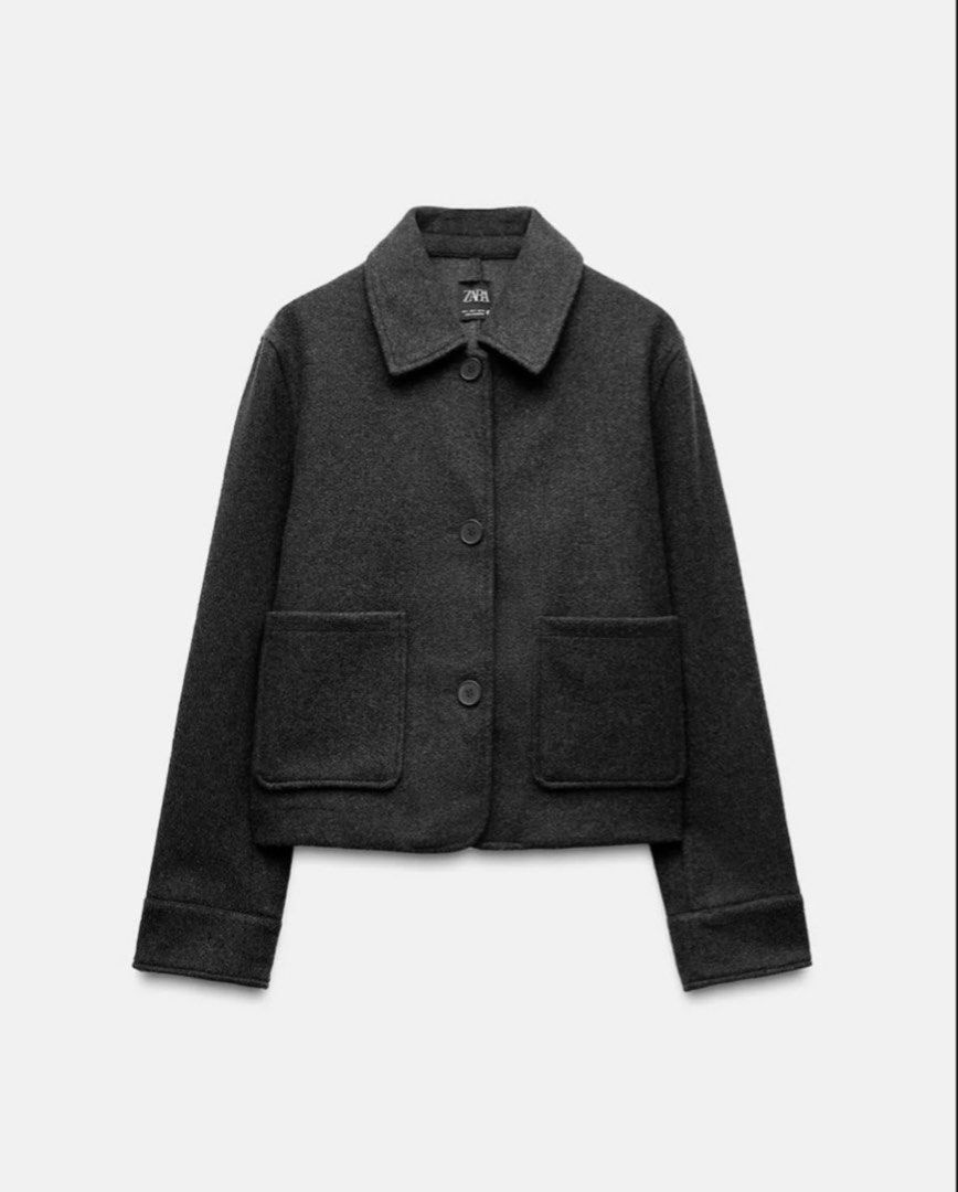Zara Grey Wool Blend Short Coat Jacket (Category: Coats, Jackets and Outerwear) located in Manila. Submitted by treeshane (Listing ID 1469711154, Image 1). Description: Used only once!! ✨ - Brand: Zara - Color: Dark grey - Material: Wool blend - Design: Classic lapel collar, front button closure, and structured shoulders - Pockets: Two large patch pockets - Fit: Cropped silhouette. Can fit upto semi-med body size - Condition: Great everyday outer
