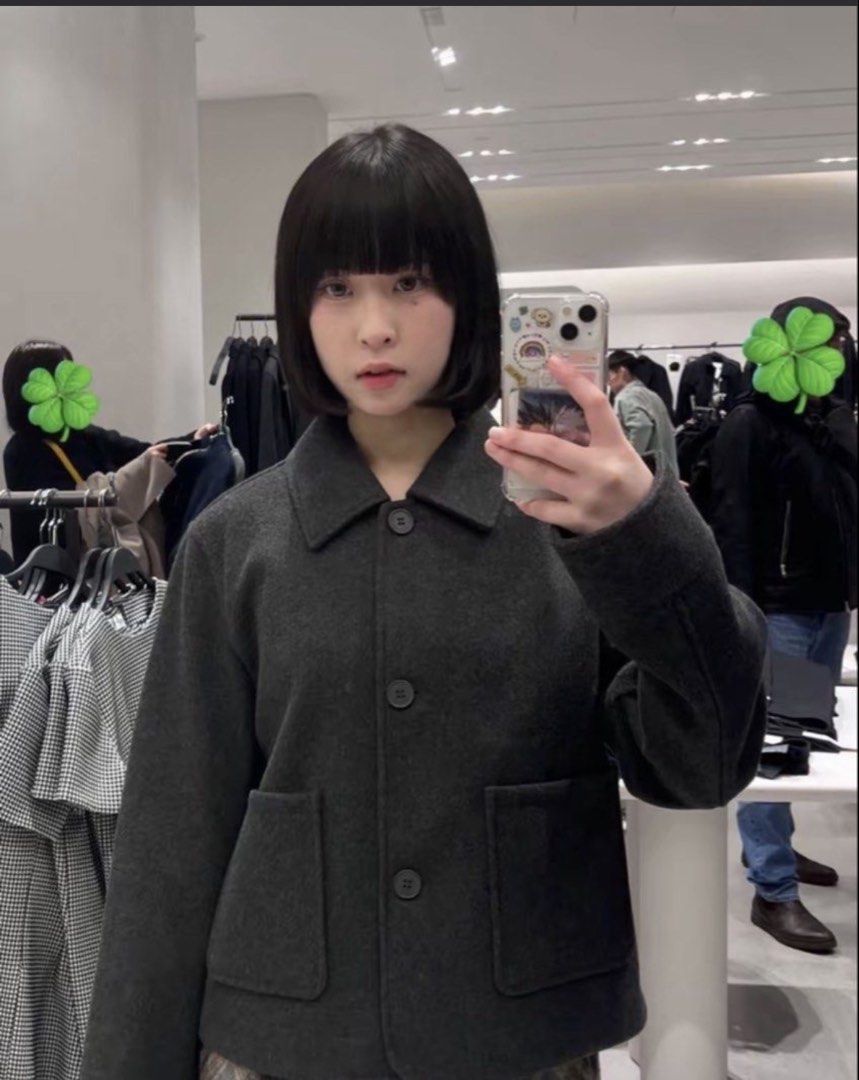 Zara Grey Wool Blend Short Coat Jacket (Category: Coats, Jackets and Outerwear) located in Manila. Submitted by treeshane (Listing ID 1469711154, Image 3). Description: Used only once!! ✨ - Brand: Zara - Color: Dark grey - Material: Wool blend - Design: Classic lapel collar, front button closure, and structured shoulders - Pockets: Two large patch pockets - Fit: Cropped silhouette. Can fit upto semi-med body size - Condition: Great everyday outer