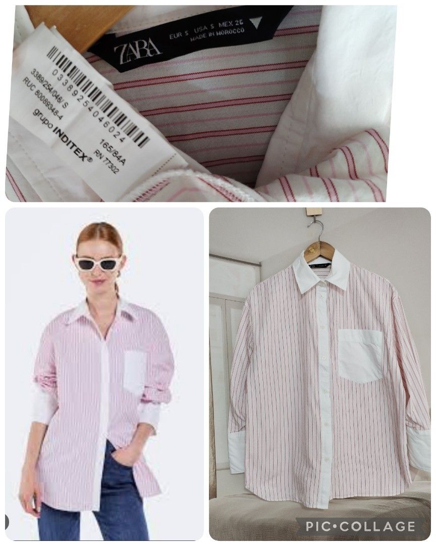 Zara oversized pink striped top (Category: Longsleeves) located in Lucena. Submitted by styleddsc (Listing ID 1469753188, Image 1). Description: Small to medium.
