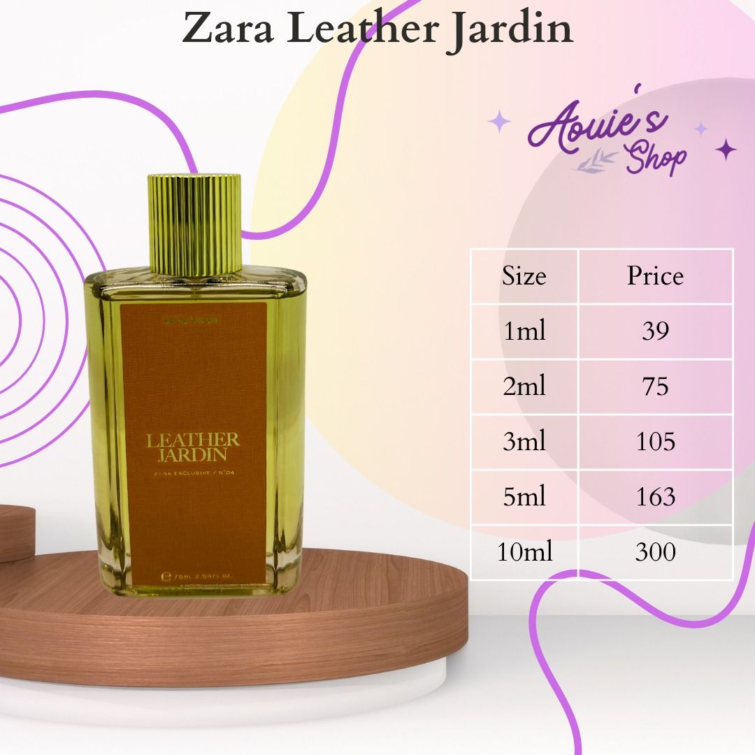 Zara Perfume Decants - Multiple Scents and Sizes Available (Category: Fragrance & Deodorants) located in Manila. Submitted by aouievallente (Listing ID 1469752872, Image 3). Description: - 100% Authentic Zara perfume decants - Available sizes: 1ml, 2ml, 3ml, 5ml, and 10ml - Available scents: Reflecting Celebrations, Elegantly Tokyo, Leather Jardin, Wonder Rose, and Vibrancy Adventures - Budget-friendly way to test multiple fragrances - Send a mes