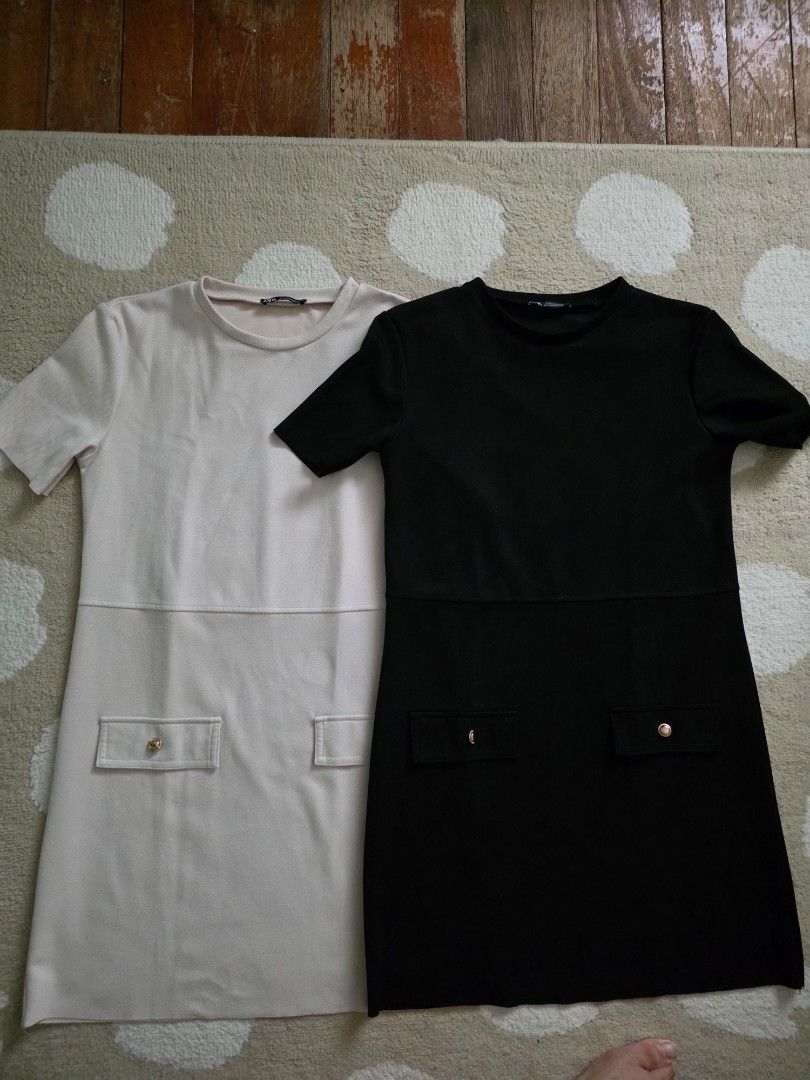 Zara Mini Black Dress (Category: Dresses) located in Marikina City. Submitted by dclicious2.0 (Listing ID 1469584066, Image 2). Description: Zara faux suede short-sleeve mini shift dress in black. It features a features a classic round neckline, horizontal waist-level seam detailing, and two front decorative faux-flap pockets with single buttons. relaxed fit, perfect for casual everyday wear or smart office outfits. - available in black P999 and 