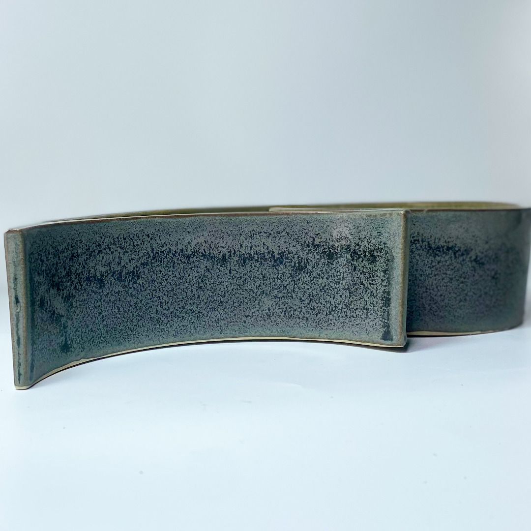 092626-030 Vintage Ikebana (Category: Dinnerware & Cutlery) located in Quezon City. Submitted by madiscollectibles (Listing ID 1469784823, Image 2). Description: - Handmade ceramic catchall tray with a unique teardrop/paisley shape - Features two compartments and a curved cutout section - Mottled grey textured exterior with a smooth turquoise blue glazed interior and dark rim drip effect - Versatile organizer: perfect for jewelry, keys, or coins 
