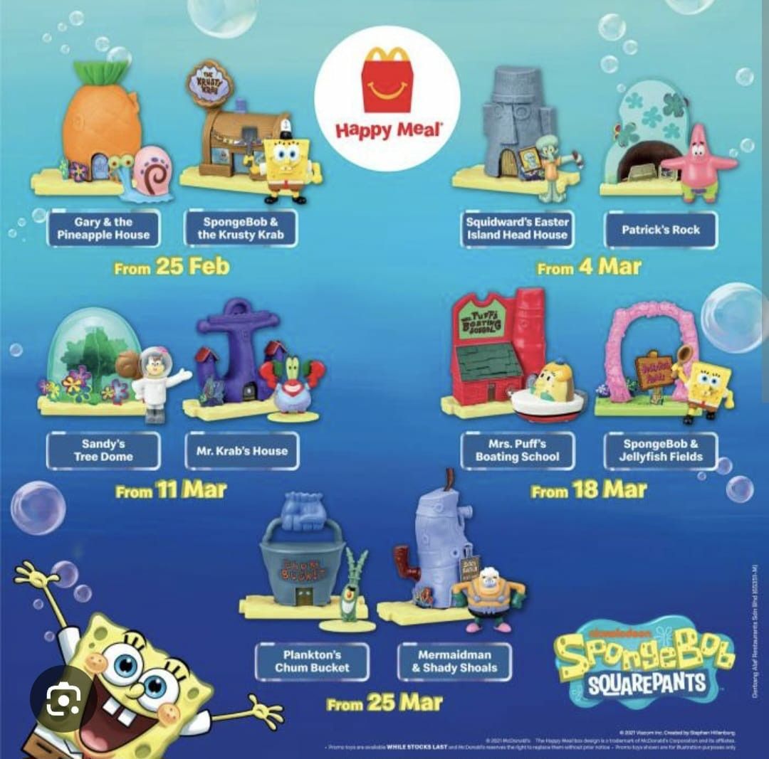 2021McDonald's SpongeBob SquarePants Happy Meal Toy Complete Set, Toys ...