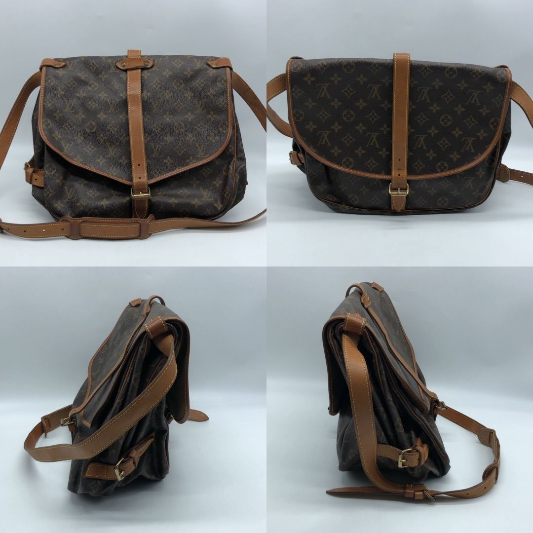 267010239 LOUIS VUITTON BAG MONOGRAM SAUMUR 35 (Category: Luxury Bags & Wallets) located in Taguig. Submitted by ecoring.ph (Listing ID 1469804768, Image 2). Description: ◆CONDITION: B ◆DESCRIPTIONS: (Other defects/info:) OUTER: The body of the bag is stained, dirty, scratched, wrinkled, scuffed, and deformed, with visible pressure marks and signs of use. The bottom and bottom corners of the bag have minor stains and dirt, with deformation and sc