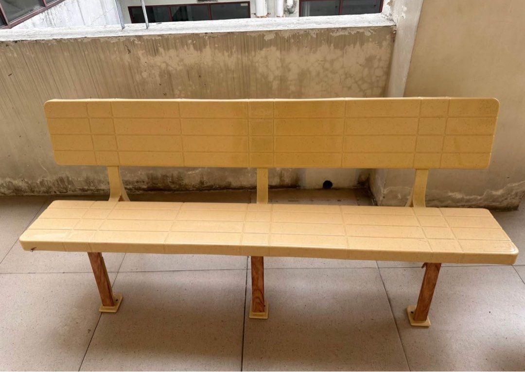 4x Long park bench with backrest (Category: Outdoor Furniture) located in Antipolo. Submitted by chistiks (Listing ID 1469799324, Image 1). Description: Price: ₱14,000 for set of 4 (Save ₱1,200!) | ₱3,800 individual Negotiable for quick deals! Condition: 9.5/10 — Used only once for a dance number prop, stored indoors since. - Fits 3–4 pax per bench. Heavy-duty plastic. - Easy to disassemble RFS: Decluttering dorm space..