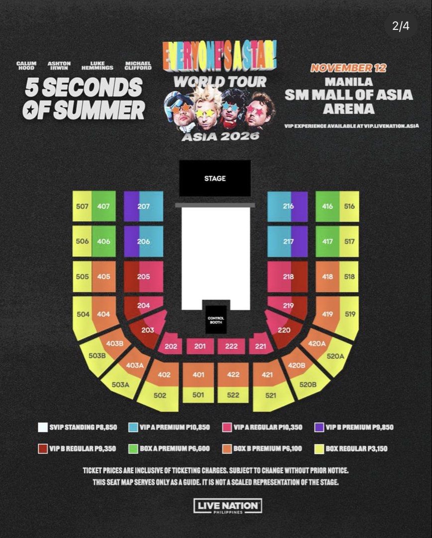 5SOS in Manila Day 2 SVIP (Category: Events Tickets) located in Tuguegarao City. Submitted by Jarah (Listing ID 1469917151, Image 2). Description: wts/lfb SVIP 5SOS Everyone’s A Star - D2 (Nov 12) (1) ticket only timestamp: 11:04 am ! unclaimed, we can claim together :) selling for tix price (8,850) + online fee (100php) rfs: going for day 3 !! .