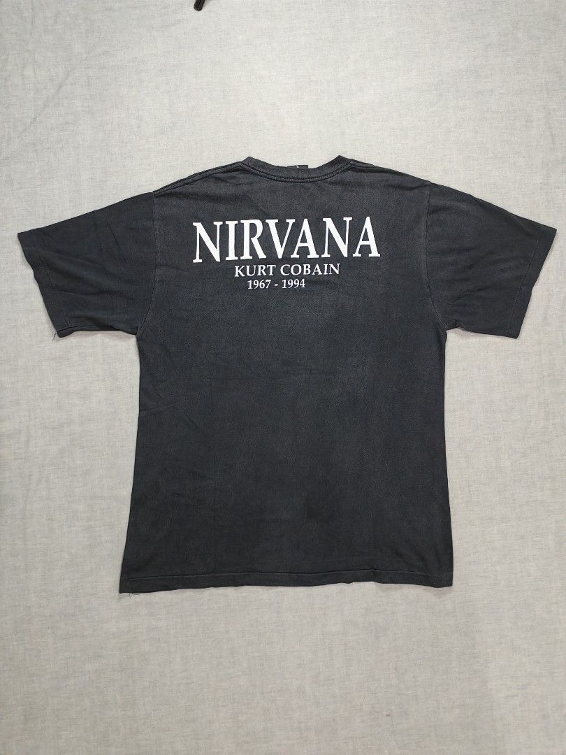 90s Nirvana Kurt Cobain memorial tshirt (Category: Tshirts & Polo Shirts ) located in Baguio. Submitted by used_clothing2600 (Listing ID 1469850478, Image 2). Description: 90s Nirvana Kurt Cobain memorial tshirt Metal heaven bootleg size XL verygood condition width 22.5 length 31 P 2,800.