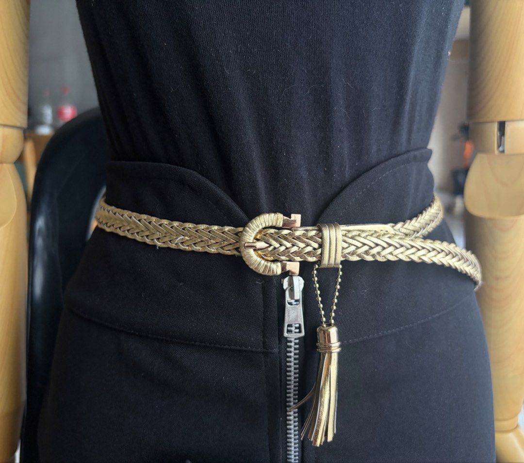 9. Slim Gold Braided Belt (Category: Belts) located in Quezon City. Submitted by wagwagan_ukay_blues (Listing ID 1469855169, Image 3). Description: From Japan In good condition Please expect signs of usage Overall-40” Width-.5” Novaliches Qc.