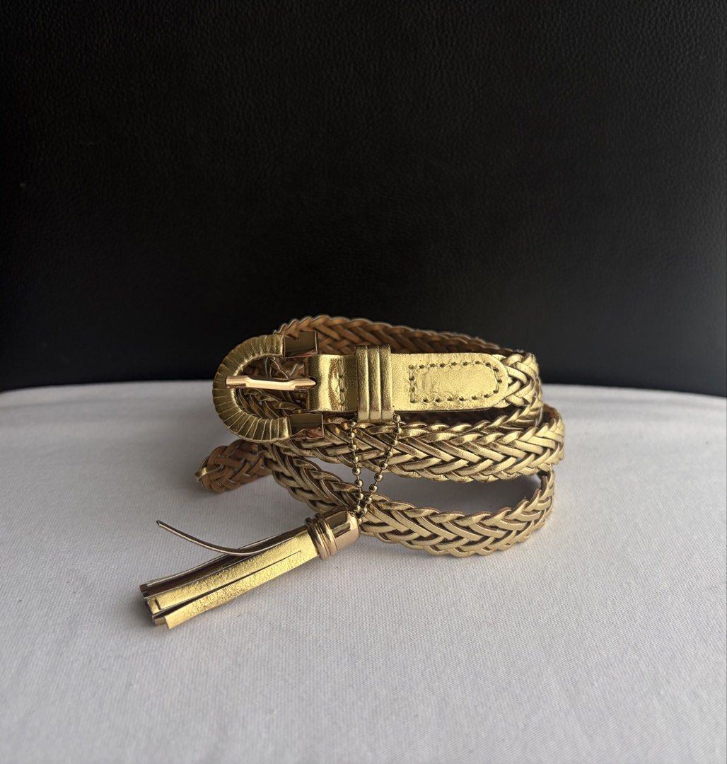 9. Slim Gold Braided Belt (Category: Belts) located in Quezon City. Submitted by wagwagan_ukay_blues (Listing ID 1469855169, Image 1). Description: From Japan In good condition Please expect signs of usage Overall-40” Width-.5” Novaliches Qc.