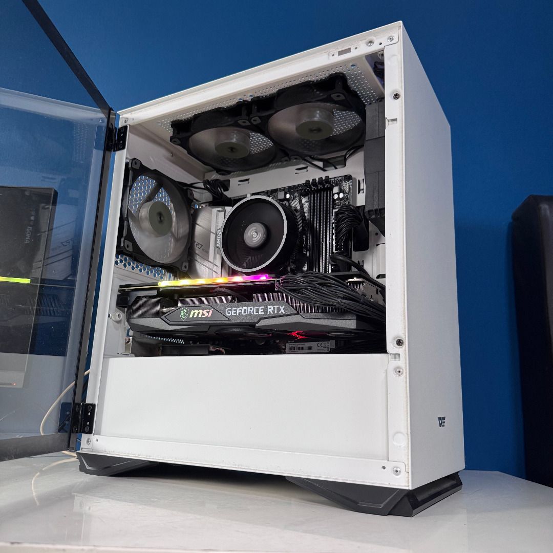 🖥️ RTX 3060Ti Gaming PC | AMD Ryzen 5 3600 | MSI RTX 3060 Ti Gaming X Trio | Wi-Fi 6 + Bluetooth | White Case ⚡ (Category: Desktops) located in Singapore. Submitted by smartselects (Listing ID 1469901682, Image 1). Description: 😎 Good buyer read below‼️ Price Cheap and FIXED! ➡️ Processor: AMD Ryzen™ 5 3600 (6 Cores / 12 Threads, 3.60GHz, Turbo up to 4.20GHz) ➡️ Graphics Card: MSI GeForce RTX™ 3060 Ti Gaming X Trio 8GB ➡️ Motherboard: ASRock B5