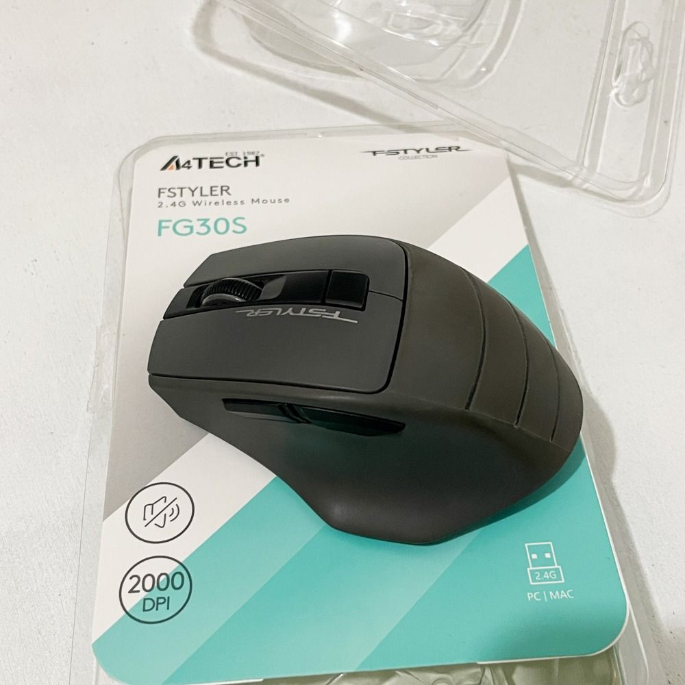 A4Tech Fstyler FG30S Wireless Silent Mouse (Gray) (Category: Mouse & Mousepads) located in Dasmarinas. Submitted by iamjpbm (Listing ID 1469932716, Image 2). Description: A4Tech Fstyler FG30S Wireless Silent Mouse (Right-handed fit) for PC/Mac Specs: - 1200-1600-2000 DPI - Silent Clicks - 6 buttons - Auto-sleep mode RFS: Declutter/Backup mouse only Slightly used. In good condition. No issues. Location: Dasmarinas, Cavite Lalamove/Grab/Gogo.