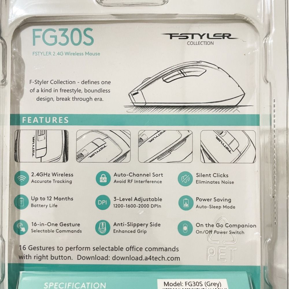 A4Tech Fstyler FG30S Wireless Silent Mouse (Gray) (Category: Mouse & Mousepads) located in Dasmarinas. Submitted by iamjpbm (Listing ID 1469932716, Image 3). Description: A4Tech Fstyler FG30S Wireless Silent Mouse (Right-handed fit) for PC/Mac Specs: - 1200-1600-2000 DPI - Silent Clicks - 6 buttons - Auto-sleep mode RFS: Declutter/Backup mouse only Slightly used. In good condition. No issues. Location: Dasmarinas, Cavite Lalamove/Grab/Gogo.