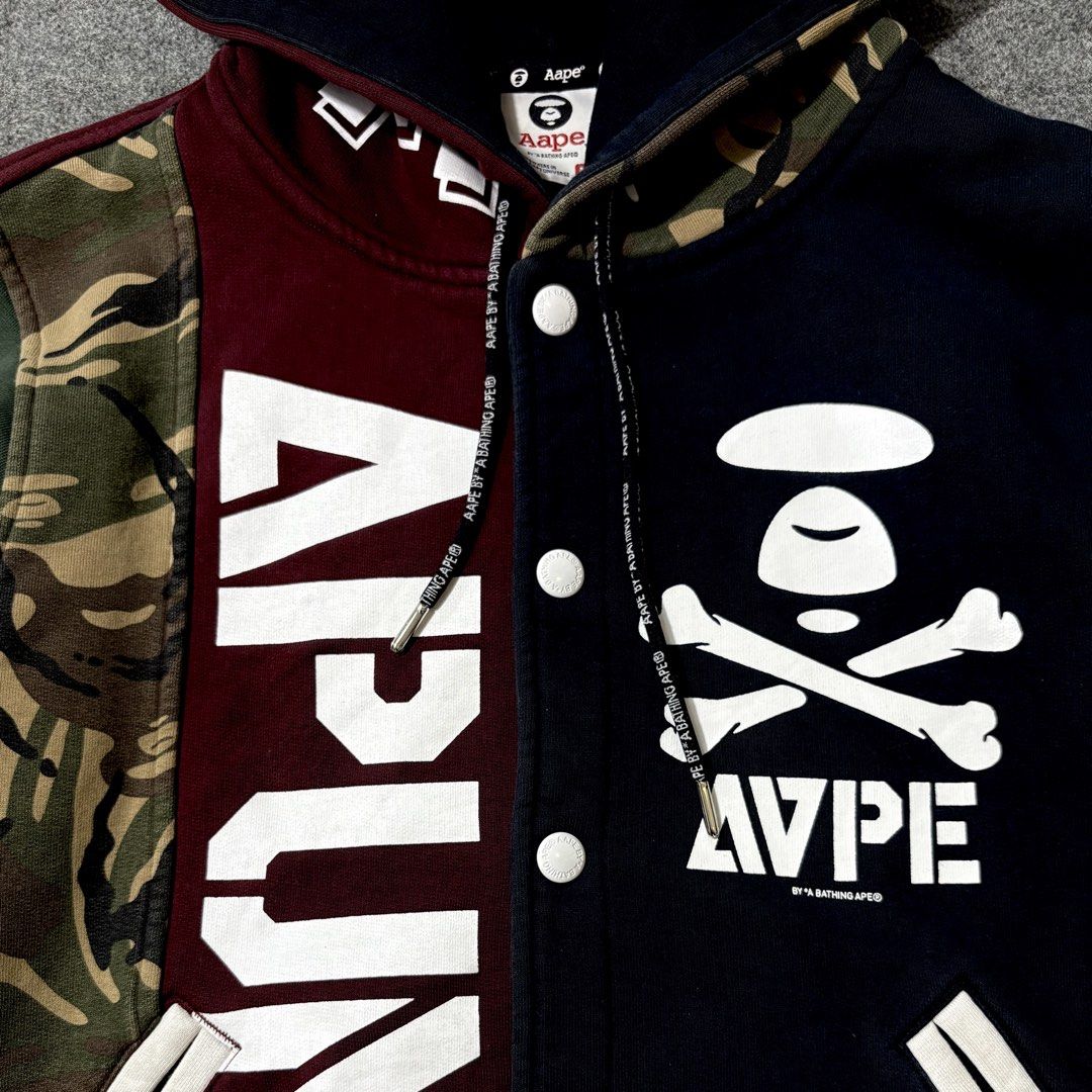 AAPE by A Bathing Ape split panel hoodie (Category: Coats, Jackets and Outerwear) located in Mabalacat. Submitted by alternativegooods (Listing ID 1469859090, Image 2). Description: MEASUREMENTS (inches) ⌗ width 19 ⌗ length 26 ⌗ sl 25.5 ⌗ hem 17 - Excellent condition ★ Color may vary slightly due to lighting. ★ Manage your expectations, these are pre-loved/thrifted items. ★ Ship via J&T Express & Lalamove..