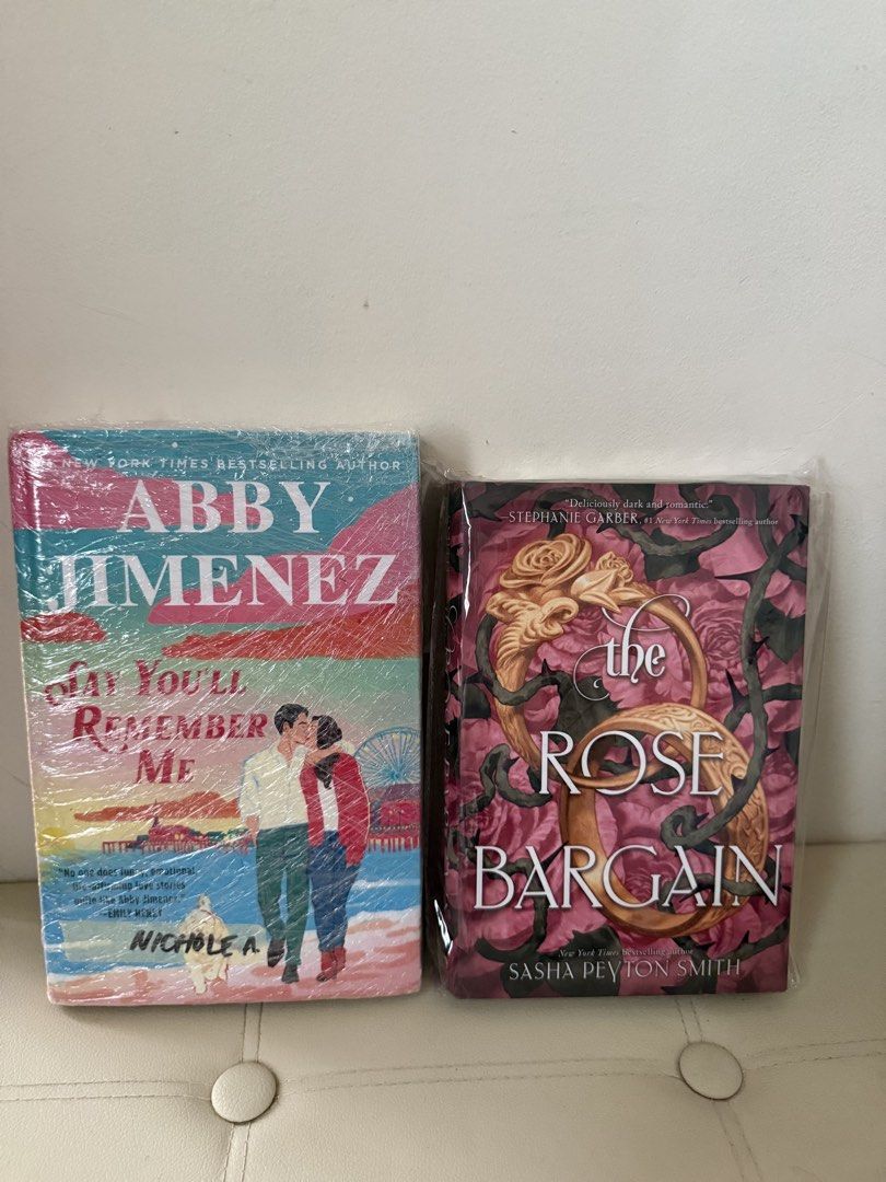Abby Jimenez and Sasha Peyton Smith Novels (Category: Storybooks) located in Zamboanga. Submitted by nini_0423 (Listing ID 1469807316, Image 1). Description: - Set of 2 popular paperback fiction books - Includes 'Part of Your World' by Abby Jimenez (beach cover) and 'The Rose Bargain' by Sasha Peyton Smith (floral & thorn design) - Condition: Brand new, unread, and in pristine condition - Both copies are securely sealed in protective plastic wrap