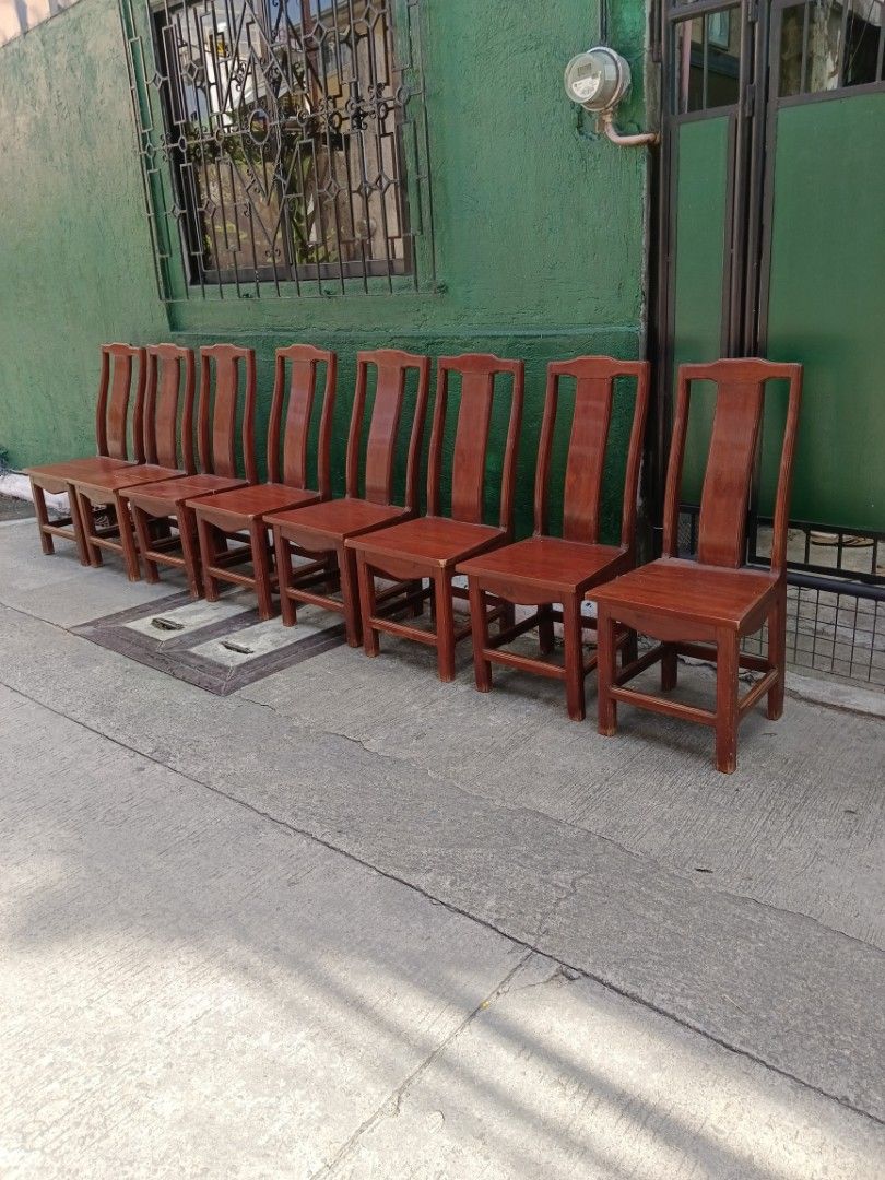 Acacia Wood High Back Chairs (Category: Chairs) located in Manila. Submitted by gieboy65 (Listing ID 1469770130, Image 1). Description: Made of Acacia Wood Sturdy/Walang UGA Ready to Use 3 Chairs with Minor Issue See Last Photo 8 Chairs Available Price 1,280 Each Take All location Brgy Rizal Makati/Taguig MOP Gcash or Cash upon pick up.