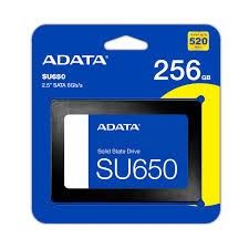 ADATA SU650 256GB 2.5" SATA SSD (Category: Hard Disks & Thumbdrives) located in Manila. Submitted by pcbest (Listing ID 1469944319, Image 1). Description: - Brand: ADATA SU650 - Capacity: 256GB - Form Factor: 2.5-inch SATA 6Gb/s - Condition: Factory sealed in original retail packaging - Ideal for: Upgrading older laptops and desktop PCs for a noticeable speed boost - Status: Ready for immediate installation.