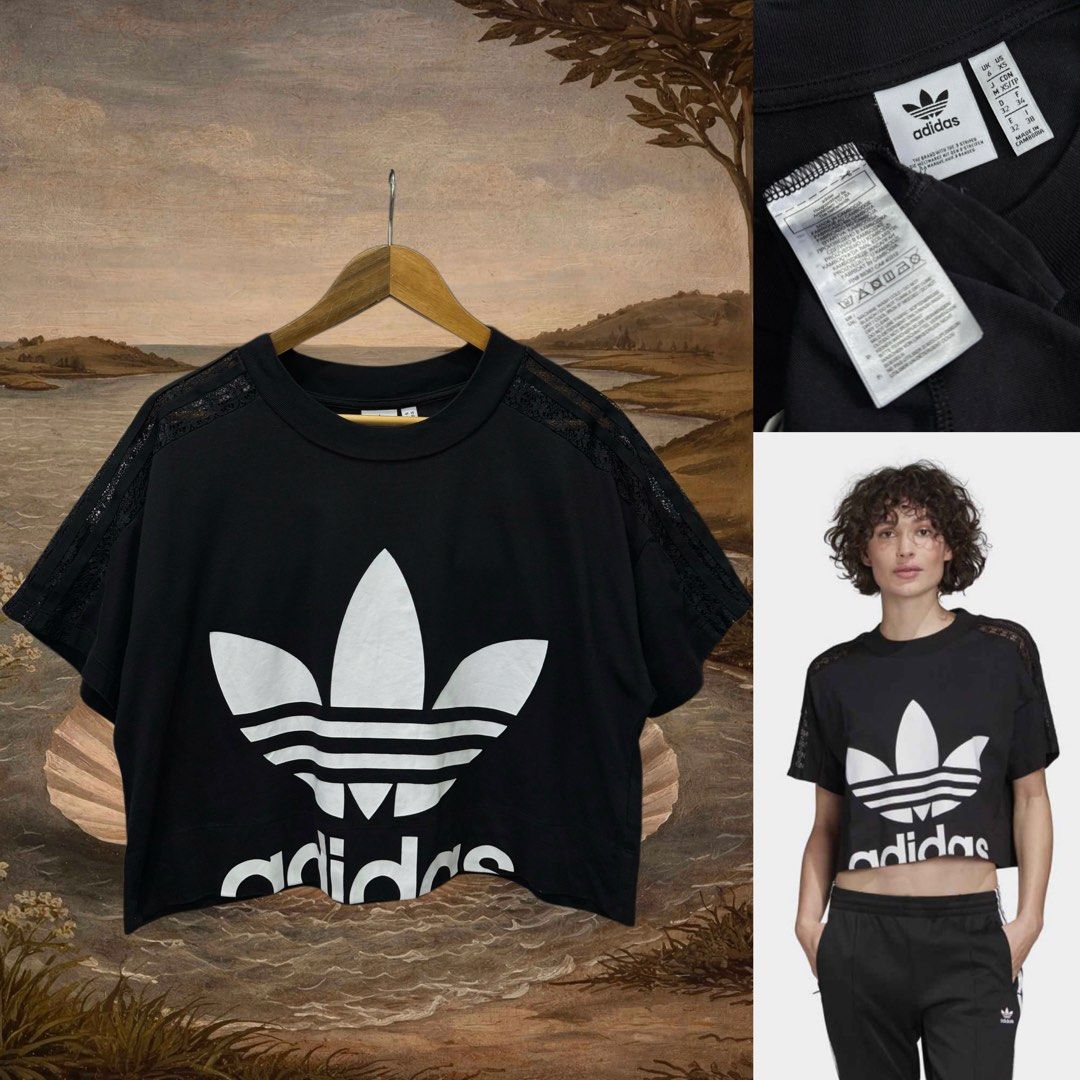 Adidas trefoil cropped lace tee (Category: Activewear) located in Dasmarinas. Submitted by Ukaybes (Listing ID 1469801145, Image 1). Description: Adidas trefoil cropped lace tee Size M 22W 19L Excellent condition M/Mine: 600 DM: Name | Contact | Address & Brgy Please comment MINE only if you’re 100% sure and ready to pay. No return or exchange .