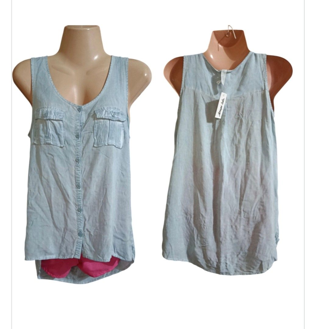 Aeropostale Light Blue Button-Front Tank Top (Category: Sleeveless) located in Paranaque City. Submitted by calm_youngstore7 (Listing ID 1469772201, Image 2). Description: - Brand: Aeropostale (Brand new with tags attached) - Color: Light blue - Style: Sleeveless top with front button placket and dual chest pockets - Hem: High-low curved hem design - Fabric: Lightweight and soft material - Measurements: ~18" pit-to-pit, ~28" back length.