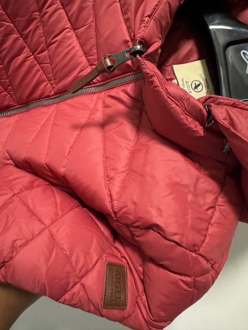 Aigle Quilted Puffer Jacket with Hood (Category: Coats, Jackets and Outerwear) located in La Trinidad. Submitted by toronnie22 (Listing ID 1469851341, Image 3). Description: Aigle puffer jacket Women’s Color:light red Color rate 10/10 Dimension in inches 20W L25 women’s small to medium In very good condition NO ISSUE NO ISSUE 1700plus sf Ship via j&t only Baguio location Respect Red quilted puffer jacket from Aigle, established 1853. Full zip fro