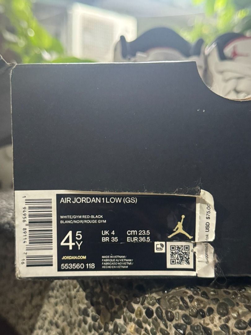 Air Jordan 1Low (GS) (Category: Casual Shoes) located in Santa Rosa. Submitted by amazing355 (Listing ID 1469881851, Image 3). Description: Air Jordan 1Low (GS) Whie/Gym Red-Black US 4.5Y UK 4 JP 23.5.