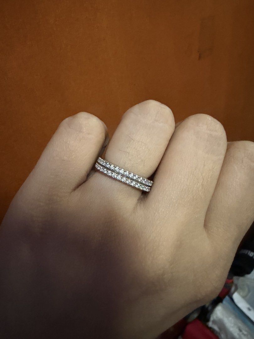 Alfredulla Double Row Diamond Eternity Ring Size 6 (Category: Rings) located in Pasig City. Submitted by aprilluxcloset0812 (Listing ID 1469892053, Image 1). Description: - Double row pavé ring with high sparkle - Silver-toned band with small stones all around - Size 6 approximately - NO INCLUSIONS, small ziplock only RFS: decluttering EVERYTHING MUST GO‼️Just make a reasonable offer ❤️ All items ON HAND, handled with love, ready to ship! STORE P