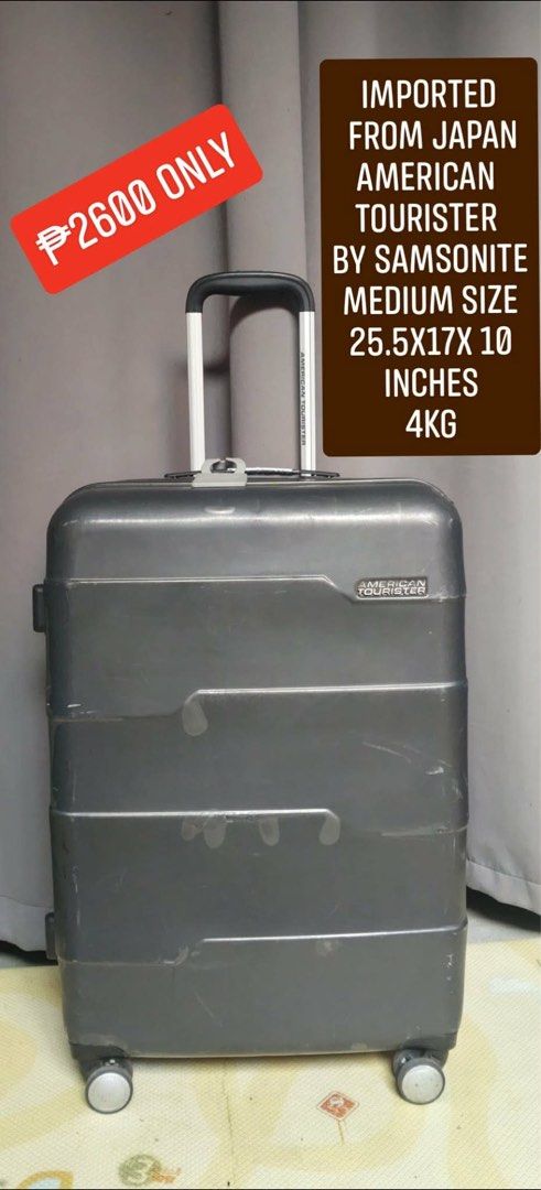 AMERICAN TOURISTER BY SAMSONITE MEDIUM SIZE (Category: Luggage) located in Manila. Submitted by chaychaii (Listing ID 1469766910, Image 1). Description: ‼️BRANDED NEW ARRIVAL‼️ IMPORTED FROM JAPAN AMERICAN TOURISTER BY SAMSONITE MEDIUM SIZE ₱2600 🔰SECURITY CODED LOCK 🔰 360 Rotation wheels 🔰Polycarbonate Hardcase 🔰Telescopic Push Handle 🔰Top And Side Handle Carrier ✅ISSUE‼️JUST SCRATCH AND MARK OF USAGE USED LUGGAGE COVER NALANG or STICKER😊�